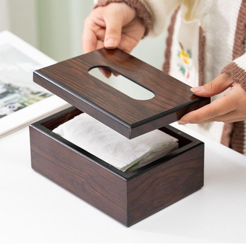 Vintage Desktop Tissue Box Imitation Walnut Wood Napkins Holder Tissue Dispenser Living Room