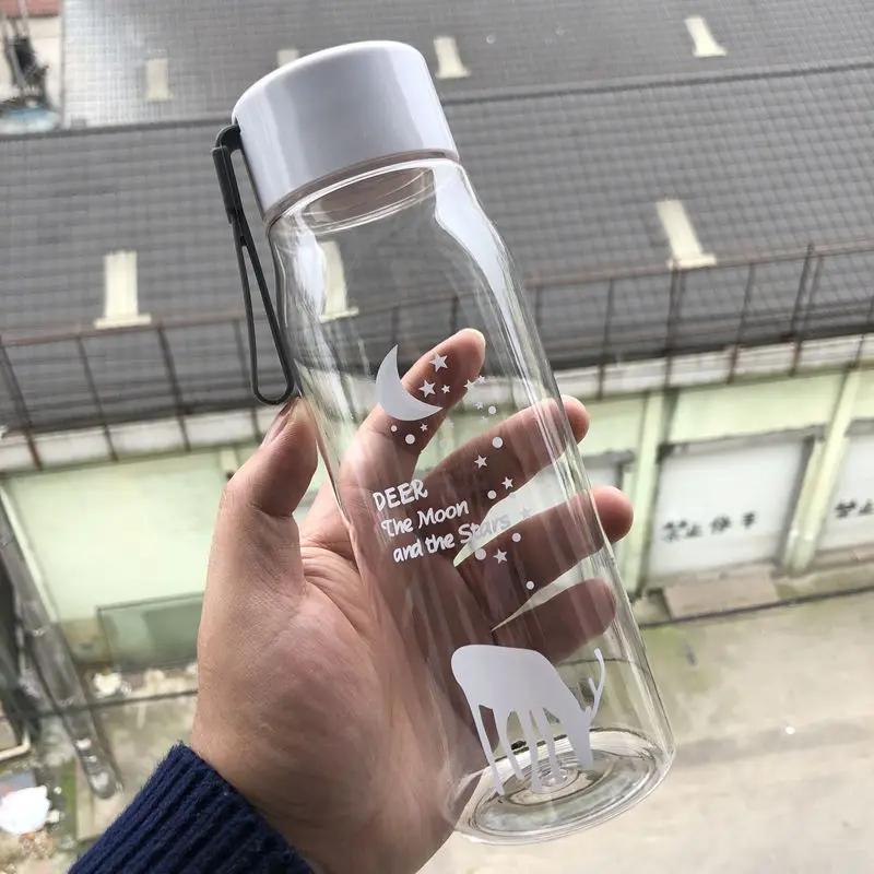 560 мл пластиковая бутылка для воды креативный узор оленя матовая бутылка для воды с портативной веревкой бутылка для питья на открытом воздухе дорожная чашка для чая
