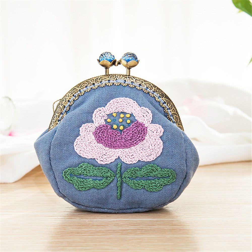 Handmade DIY Crafts Flower Patterns Cross Stitch Coin Purse Wallet Embroidery Starter Kit