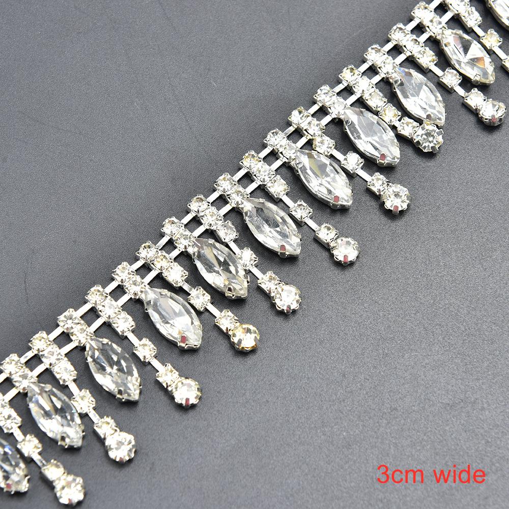 Beautiful Long Tassels Crystal Silver Diamond Chain Wedding Dress Necklace Garment Diy Decoration Sewing Costume Applique Trims