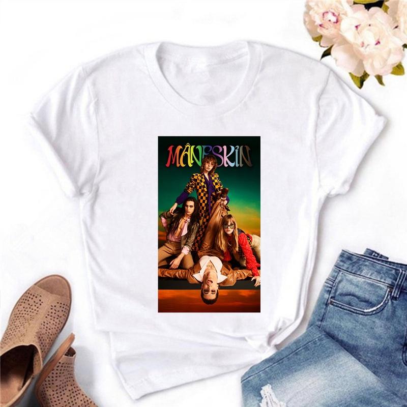 Graphic Tee Maneskin T Shirts Graphic Print Women Clothes Female Clothing Harajuku Short Sleeve T-Shirts 90S Top