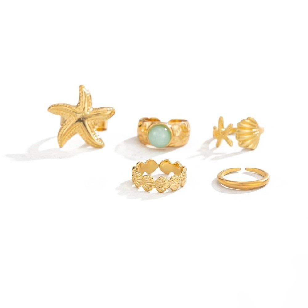 5pcs/set Inlaid Rhinestone Starfish Toe Ring Set Open Stackable Toe Rings Vacation Style