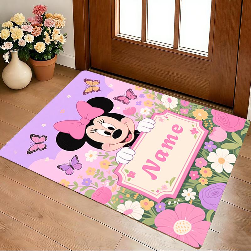 Custom Name Minnie Mouse Garden Living Room Non-Slip Area Rug Soft Carpet for Bedroom Kids Playroom Sofa Office Home Decor Doormat