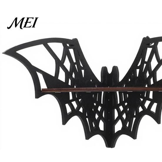 Curio Display Shelf Halloween Bat Corner Shelf, Decorative Wooden Wall Mount Home Decorations Spiderweb Design Gothic Floating Rack for Home, Bedroom,