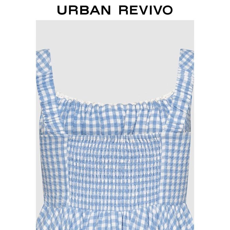 Летнее мини-платье UR 2025 с кружевом, клеткой гингем и сборками