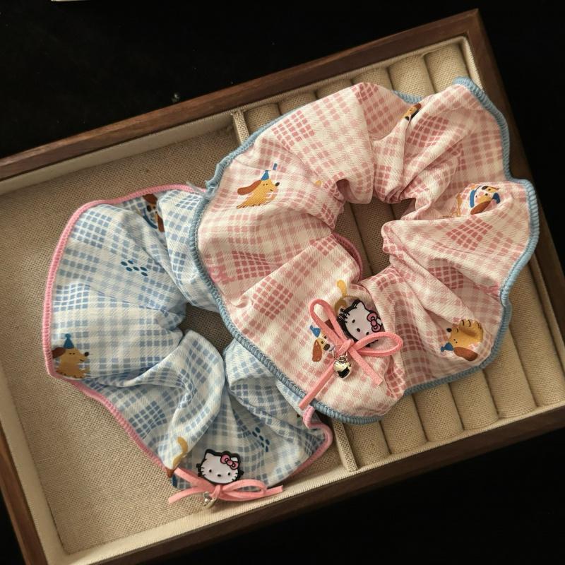 Spring new style cat bow tie plaid scrunchie, sweet and cute girl ponytail scrunchie hair accessory, 2-piece set