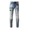 Джинсы High Street Fashion Vintage Blue для мужчин Slim Fit Skinny Ripped Embroidery