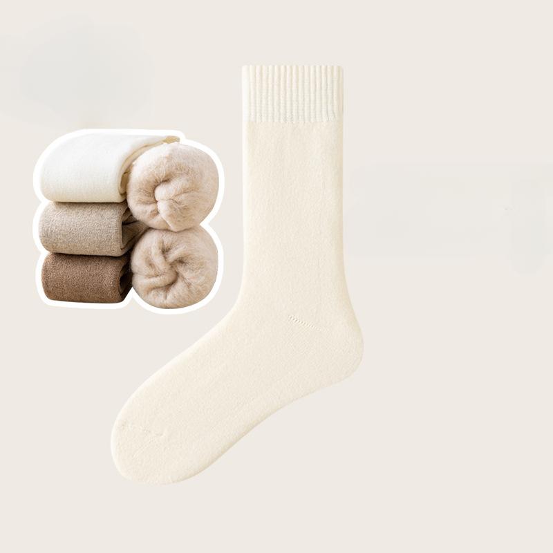 3 Pairs Solid Fleece Lined Calf Socks, Thickened & Warm Long Socks For Fall & Winter, Women's Stockings & Hosiery
