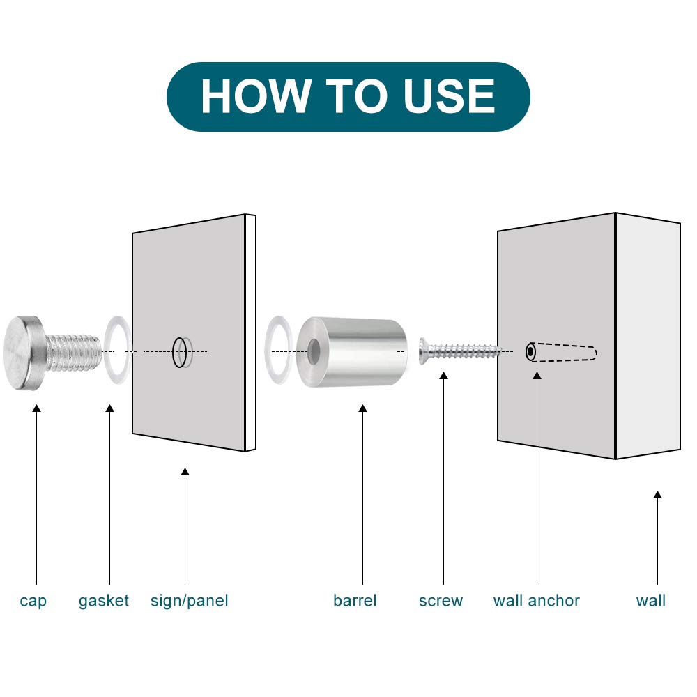 Stainless Steel Standoff Screws, 20Pcs 1/2 x 1 Inch Wall Standoff Sign Holders, Mounting Glass Hardware for Hanging Acrylic Picture Frame,