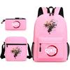 New Schoolbag Animation Three-piece Set Heat Transfer Schoolbag Small Shoulder Pencil Bag Primary and Secondary School Students Backpack