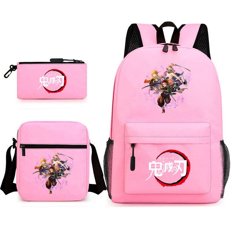 New Schoolbag Animation Three-piece Set Heat Transfer Schoolbag Small Shoulder Pencil Bag Primary and Secondary School Students Backpack