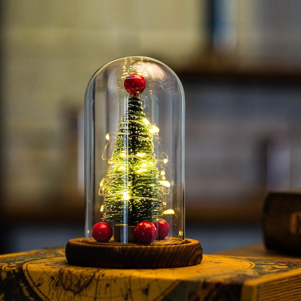 LED Christmas Tree In Glass Dome, Christmas Tree Creative Table Decoration Unique Gift For Home Indoor Tabletop Xmas Decor