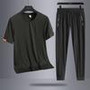 Ice Silk Leisure Sports Set Men's Summer Thin Loose Outdoor Quick Drying Fitness Short Sleeve Two Piece Set