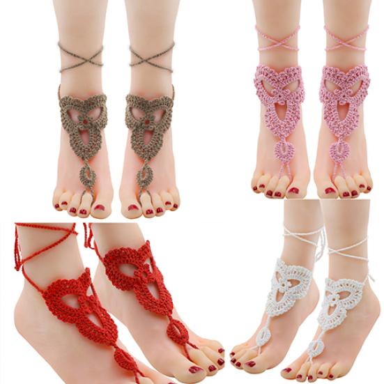 Girl's Barefoot Anklet Crochet Cotton Ankle Chain Sandal Bracelet Foot Jewelry