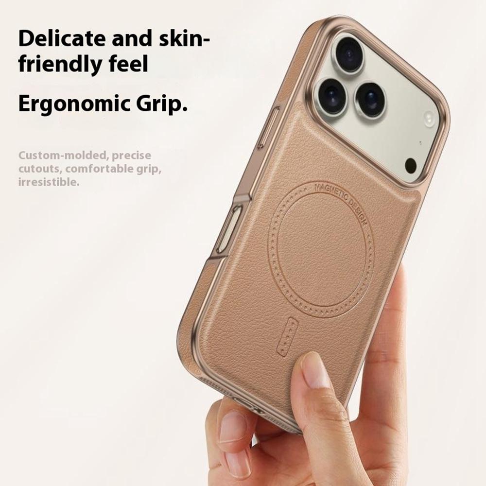 Для iPhone 17 Pro Max Магнитный чехол Гальванизированный край PU+TPU+PC Чехол для телефона