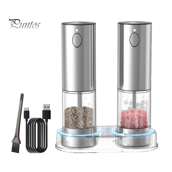 Электрическая мельница для соли и перца из 2 предметов со встроенной подсветкой, перезаряжаемая мельница из нержавеющей стали с регулируемой степенью помола, зарядка через USB-C, светодиодная подсветка