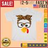 Thanksgiving Turkey Face Leopard Print Glasses Autumn Fall T Shirt Men Women Kid