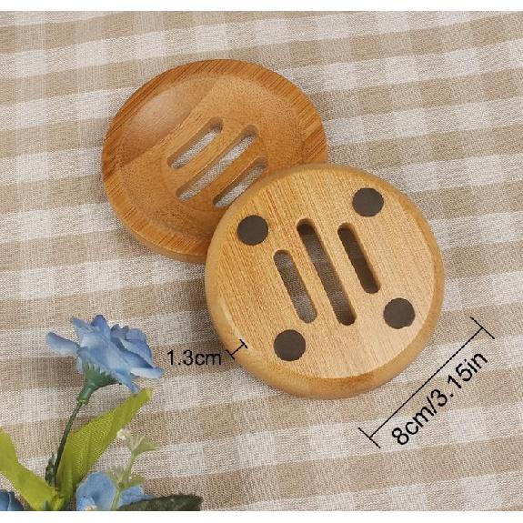 AKOAK Round Shape Natural Bamboo Wood Soap Dish Storage Holder for Shower,Counter,Sink,Bathroom - 1 Count