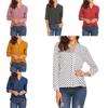 Womens Long Sleeve Dot Print Cotton Linen Shirt With U Neck For Casual Office Wear