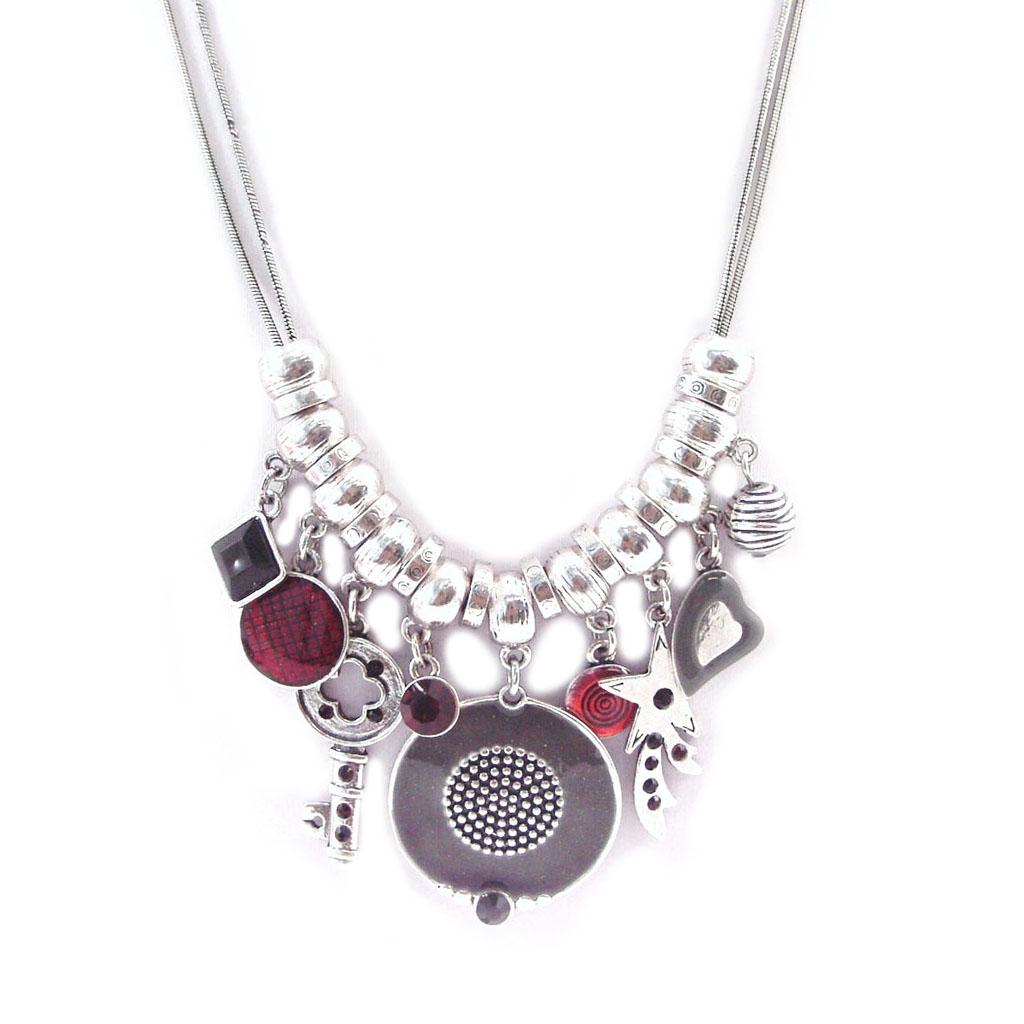 NOA [G5957] - Дизайнерское колье «Эмили» серо-красный