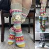 Retro Knitted Knee Socks Women Crochet Knee High Socks with 3D Flowers Warm Colorful Socks Leg Warmers for Girls Boots Indoor Street Wear
