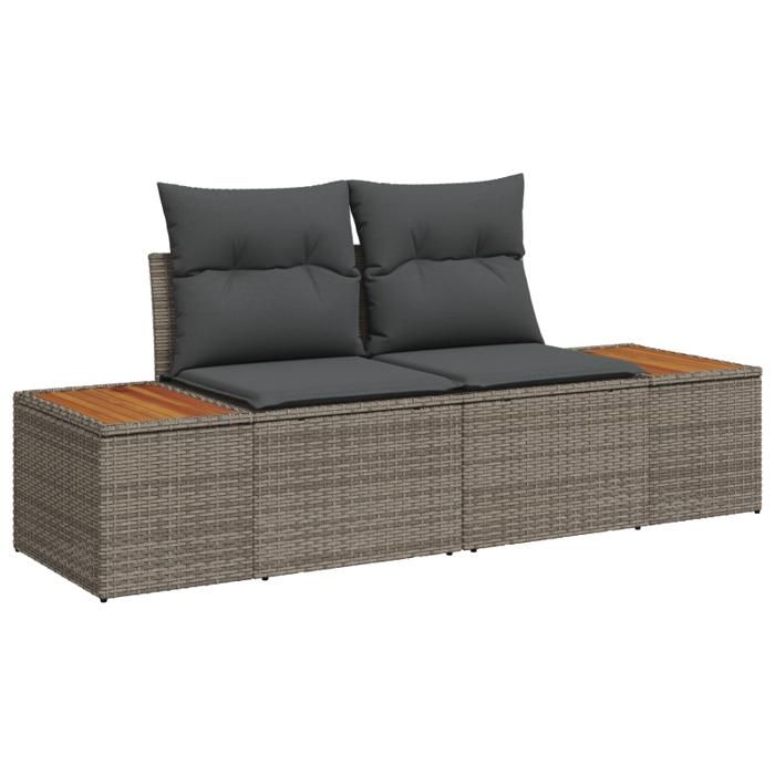 VidaXL Ensemble de canapés de jardin de 6 pièces avec coussins Gris Poly Rattan Acacia 3348090