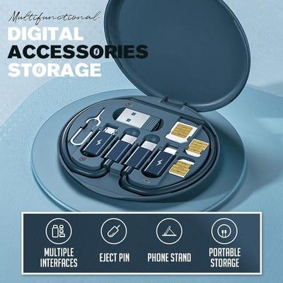 Чехол для кабеля Многофункциональная кабельная коробка USB C Type-C Micro Lightning Кабель питания 60 Вт Выталкиватель SIM-карты Слот для карты TF