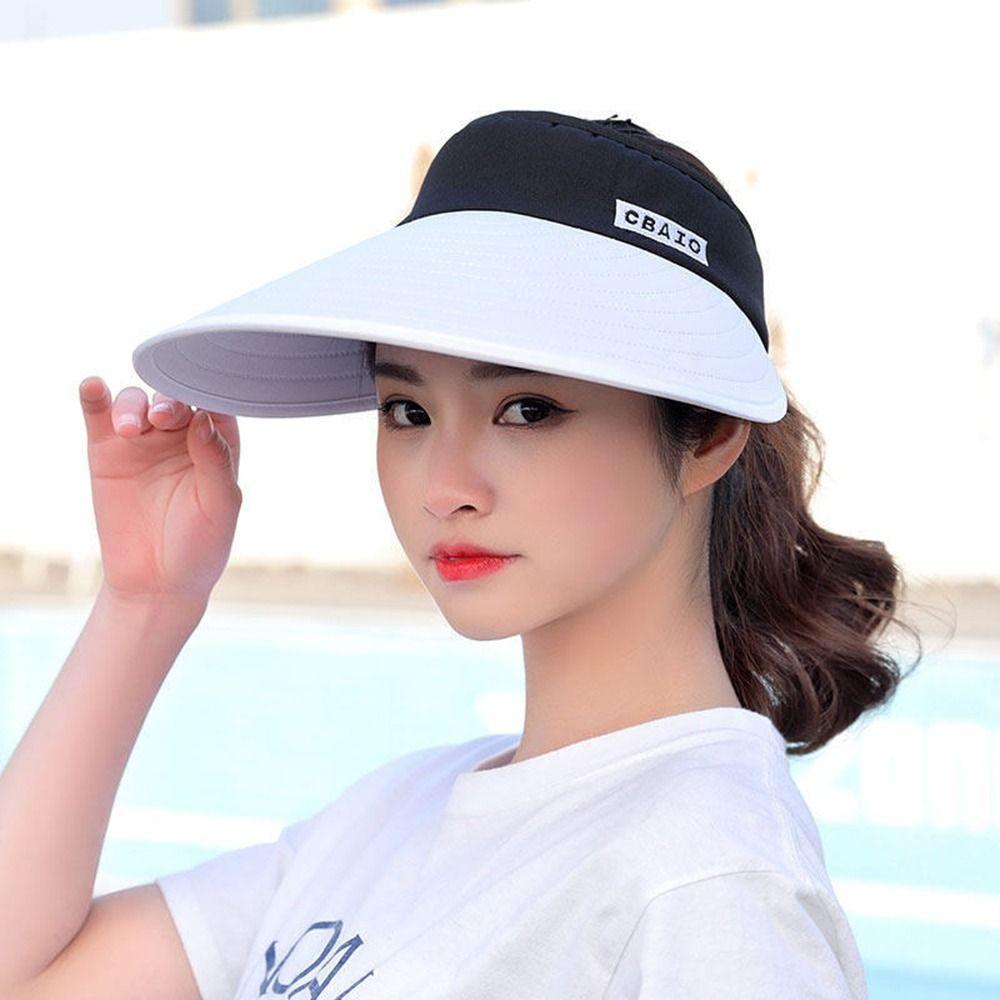 Beach Sunscreen For Women Wide Brim UV Protection Empty Top Hat Korean Style Hat Women Cap Sun Hat