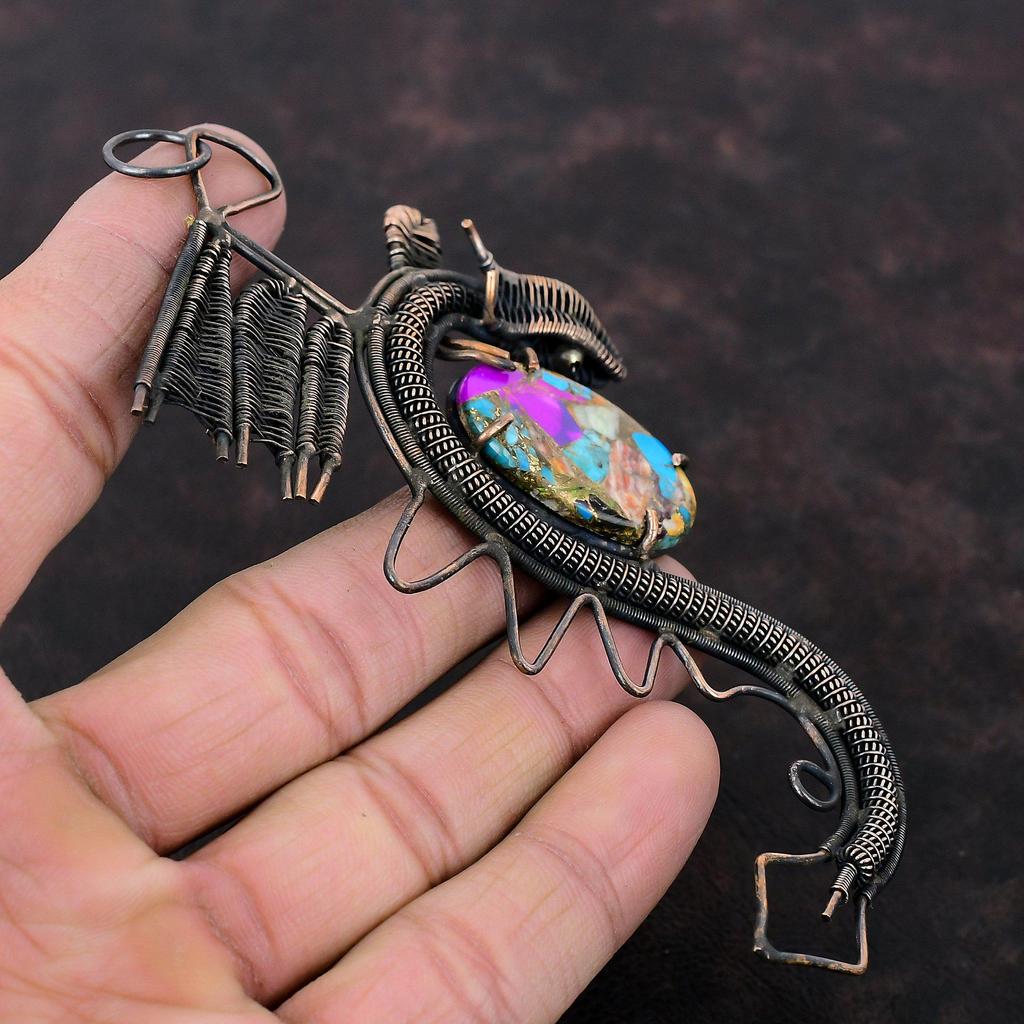 Fiesta Kingman Turquoise Pendant Copper Wire Wrapped Pendant Multi Copper Turquoise Pendant Gemstone Copper Jewelry Dragon Pendants For Gift