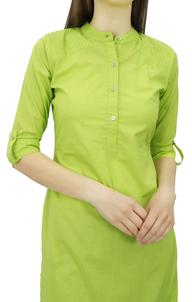 Phagun Cotton Plain Kurti Tunic Mandarin Collar Ethnic Casual Kurta Blouse