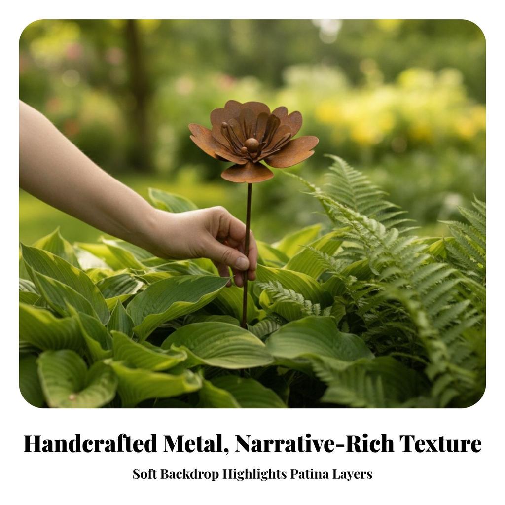 Metal Flower Stake Artisanal Ornament Long-Lasting for Lawns