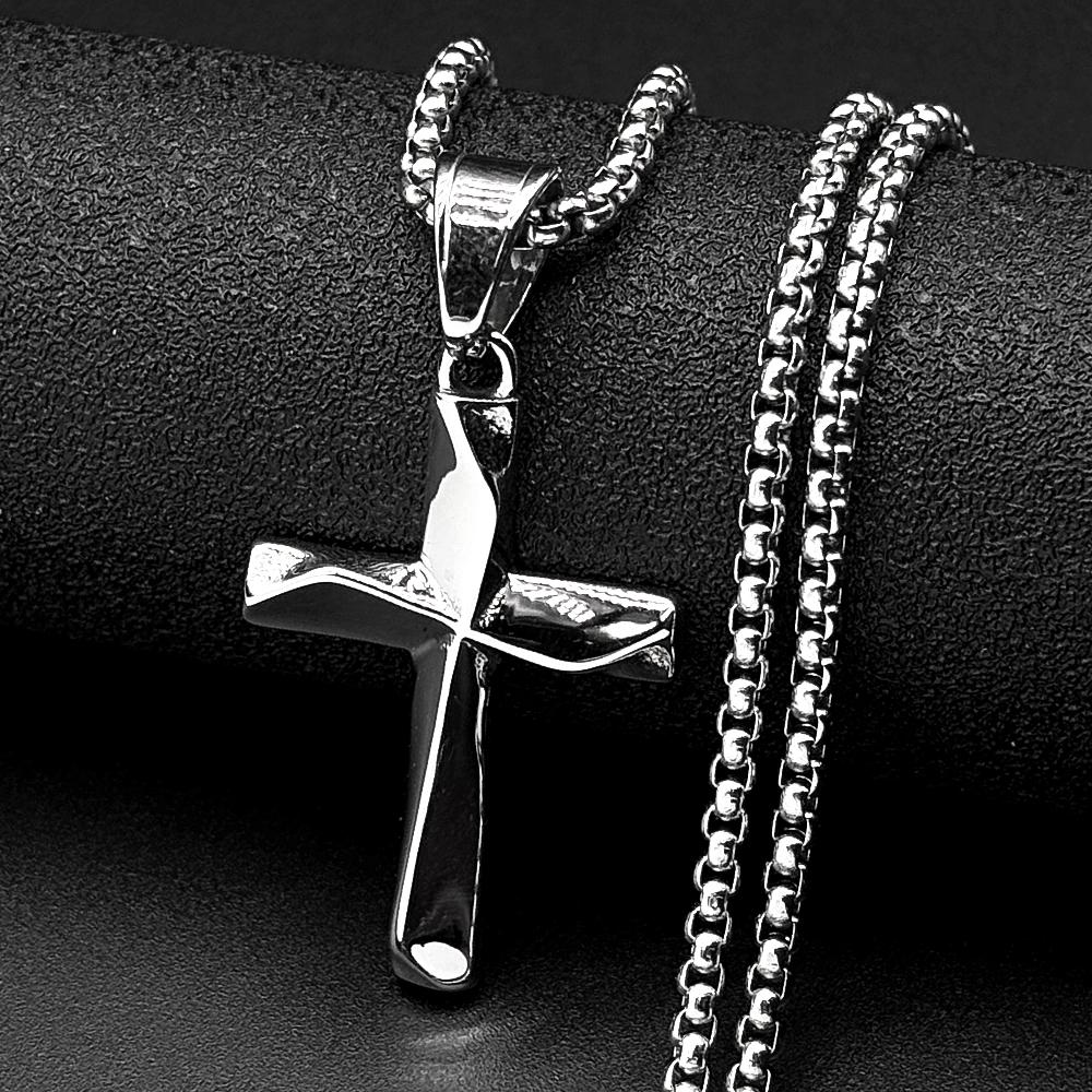 Minimalist Jesus Christian Twisted Bent Cross Pendant Necklace for Man Women Stainless Steel Silver Color Chain Amulet Jewelry