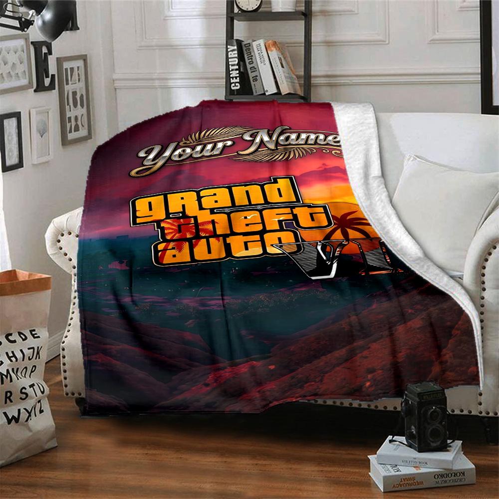Gta Customize Your Name Blanket Cozy Personalized Blanket Durable Comfort Throw For Picnics Office Bedding Office Chair All-Season Use