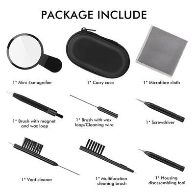 9 шт./компл. наборы для чистки слуховых аппаратов инструмент для чистки слуховых аппаратов щетки для чистки сухая салфетка антистатическая пылезащитный черный футляр для переноски
