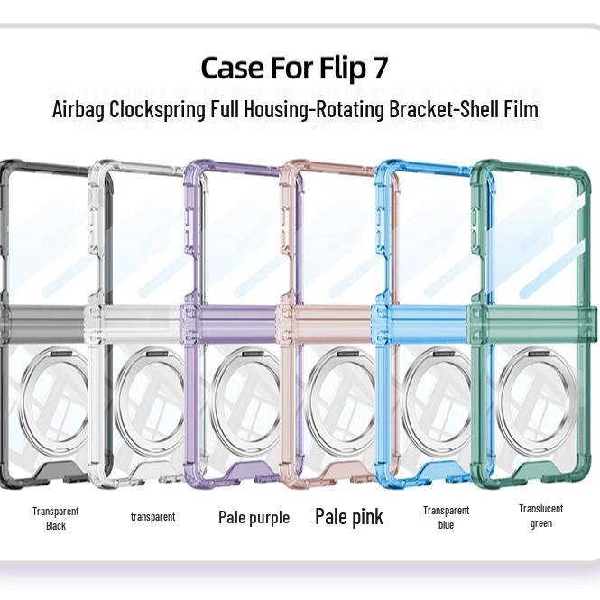 Чехол для Samsung Z Flip7: Высококачественный прозрачный магнитный чехол с гальваническим покрытием и подставкой, вращающейся на 360°