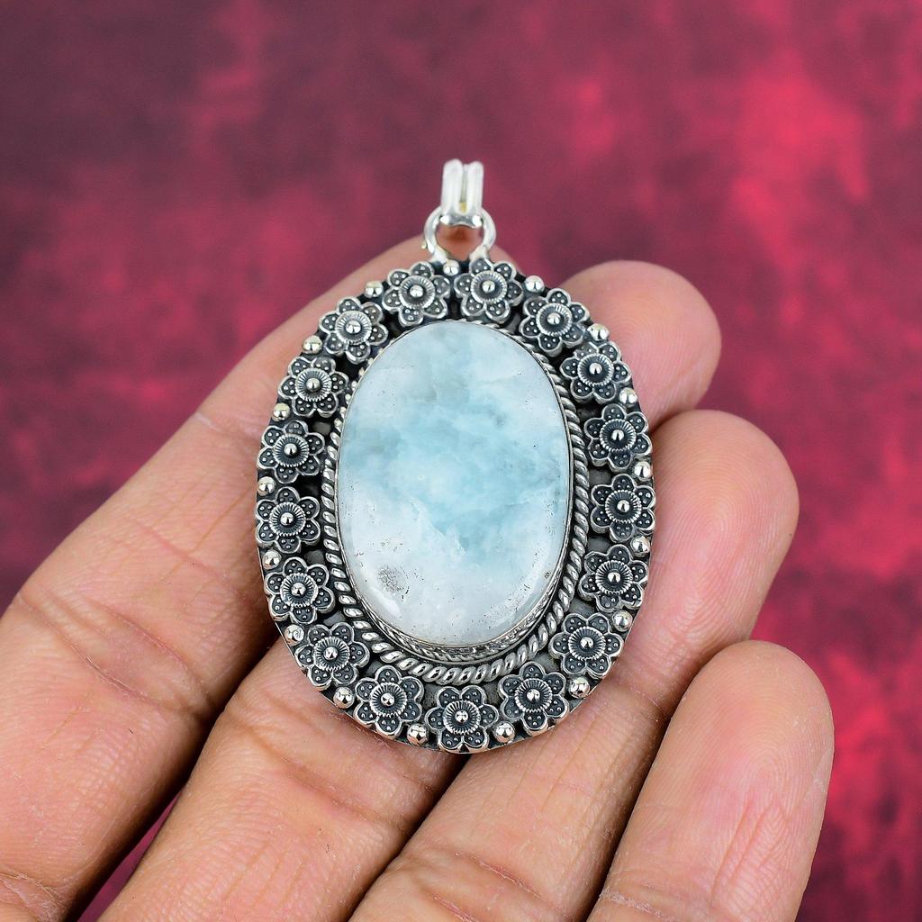 Подвеска с радужным лунным камнем, ювелирные изделия ручной работы, 925 пробы, серебряный кулон, ювелирное украшение в подарок для любимого человека