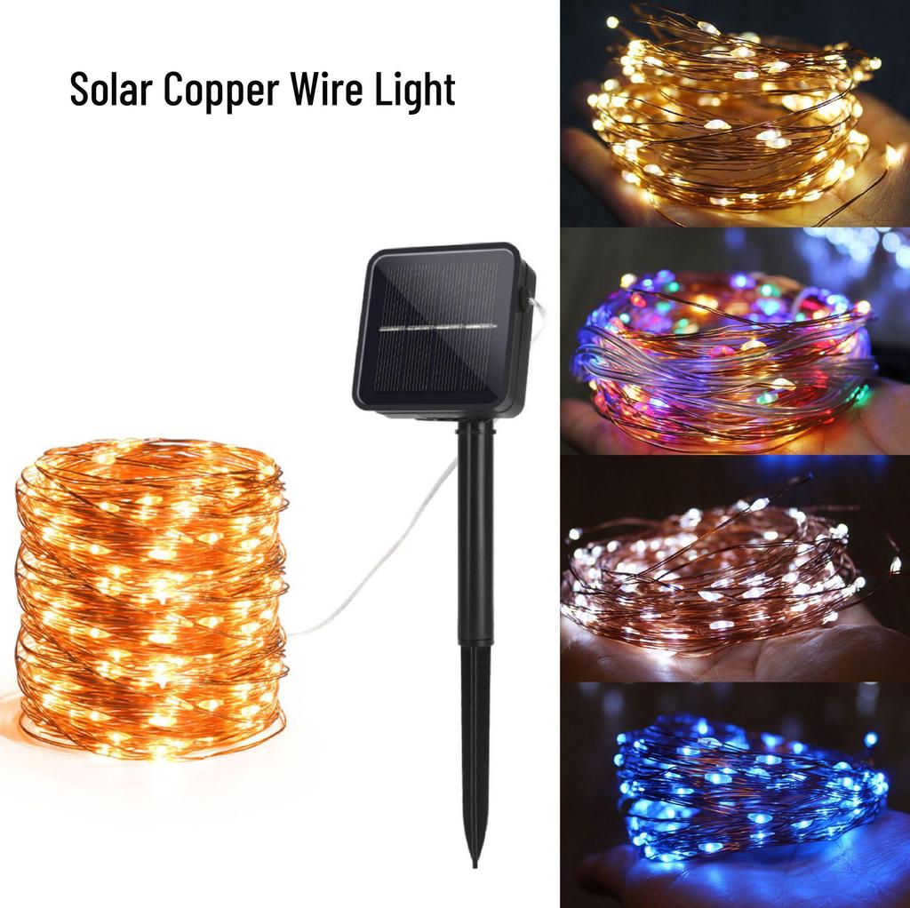 Solar-Powered LED Copper String Lights: Waterproof Outdoor Decor with Remote Control & 8 Functions