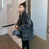 Новая мода осень-зима женская мода клетчатое пальто женское двубортное шерстяное пальто с отложным воротником женские винтажные свободные повседневные пальто