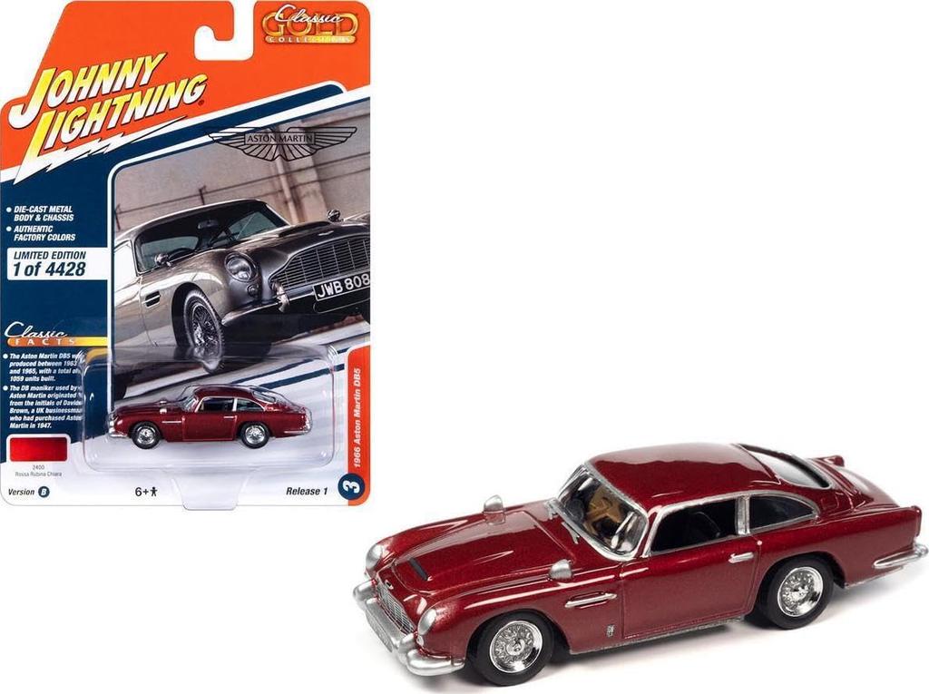 Johnny Lightning 1/64 Scale Aston Martin DB5 1966 Dark Red Classic Gold Aston Martin Diecast Model Car [Parallel Import]