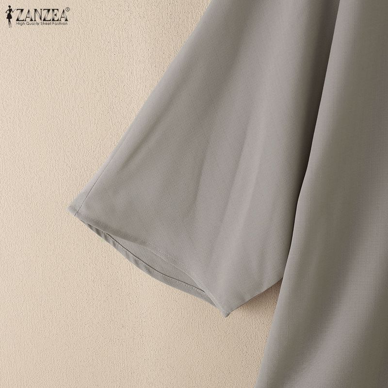 ZANZEA Women Round Neck Loose Casual 3/4 Sleeve Blouse