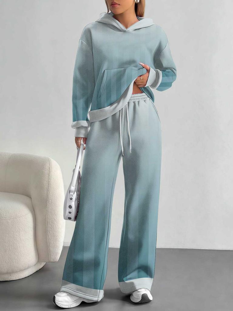 Flame Splicing European, American Autumn And Winter Casual Long-Sleeved Suit Women'S Hooded Sweater Trousers Two-Piece Set