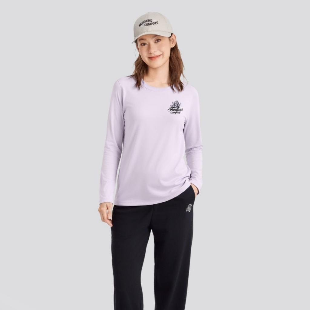 Skechers Спортивная серия Alliance Однотонная футболка с длинным рукавом Женские топы L425W097-04PG