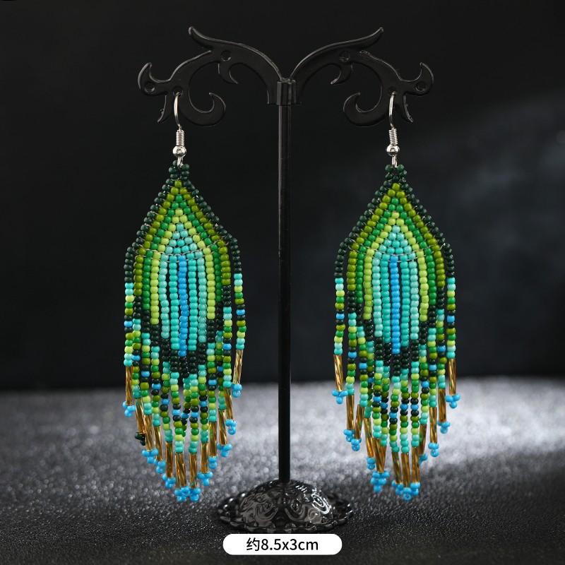 Длинные серьги с кисточками из рисовых бусин ручной работы, богемная ниша в стиле ретро, ​​персонализированные и стильные серьги для отдыха.
