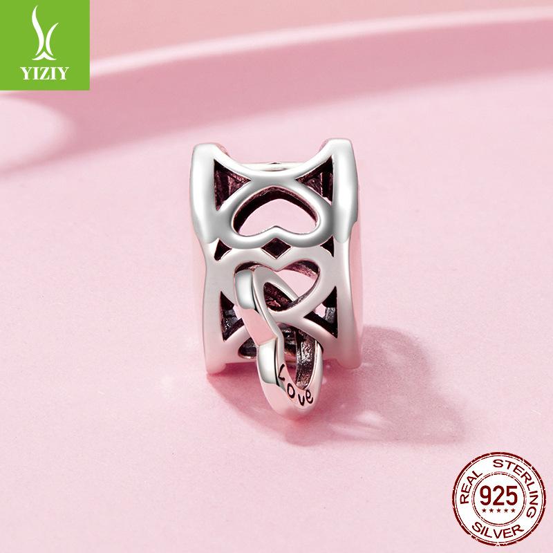 Mother'S Day Double Heart Beaded Mom Cross-Border 925 Silver Love-Shaped String Beads Diy Bracelet Accessories