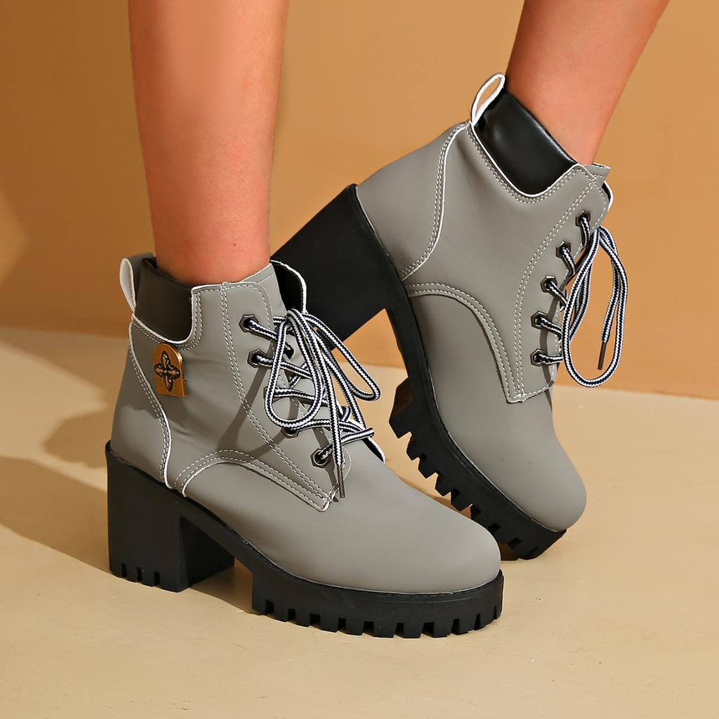 Весна Зима Женские Ботинки Высокого Качества Шнуровка Высокие Каблуки Женские Европейская Женская Обувь Модные Уличные Удобные Ботинки Женские
