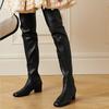 Elastic Thigh High Boots Women Shoes Winter Genuine Leather Black Over-the-knee Boot Party Shoes Ladies INS Brand Large Size 44
