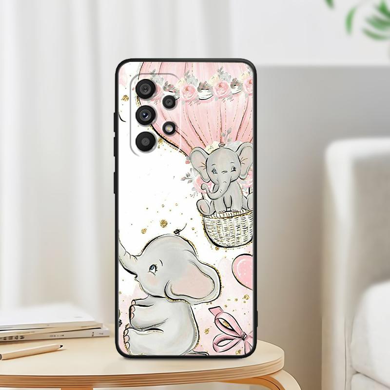 Cute Dumbo Cartoon For Samsung A53 A52 A33 A32 A51 A71 A21S A13 A73 A50 A22 A23 A03 A72 A54 A12 5G Black TPU Phone Case