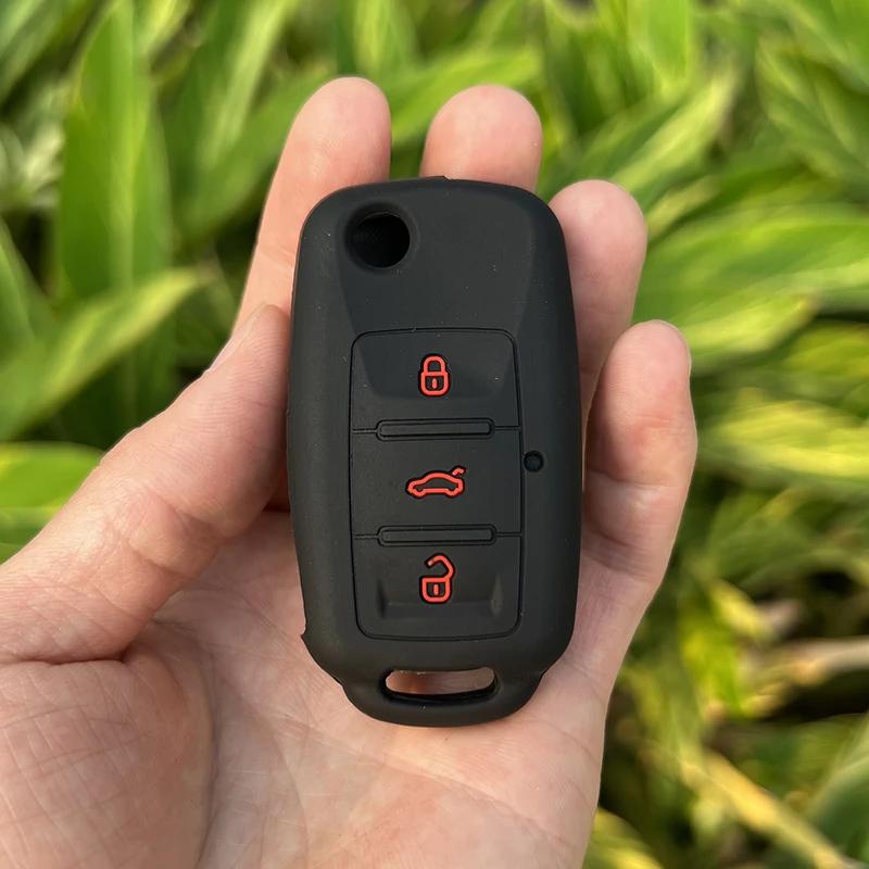 uwhxm4 Silicone Car Key Case Cover for VW Volkswagen Passat B5 Polo T4 Golf 4 for Seat Leon 1 Altea Ateca for Skoda Octavia A5 Keychain