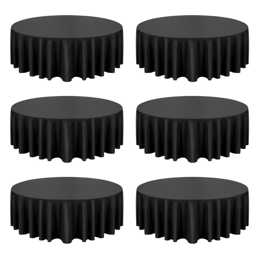 Black Round Tablecloths 6 Pack, 120 Inches in Diameter, Stain- & Wrinkle- Resistant, Machine Washable Table Clothes, Polyester Fabric Table Covers for