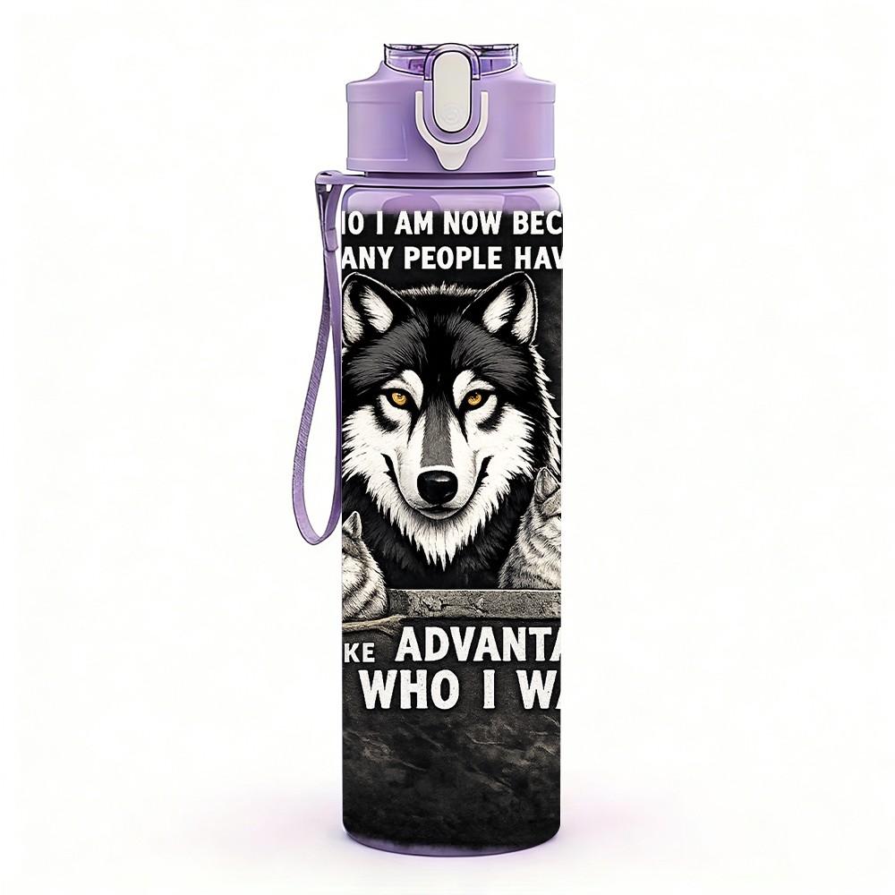 1PC Wolf Dark Mask Text Quote Print 750ml Color Plastic Sports Water Bottle Leakproof Flip Straw Lid Suitable for Sports Office Home Use